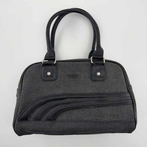 Puma Handbags - Puma Grey Glen Plaid Bowling Bag Handbag Black Trim Sporty Satchel